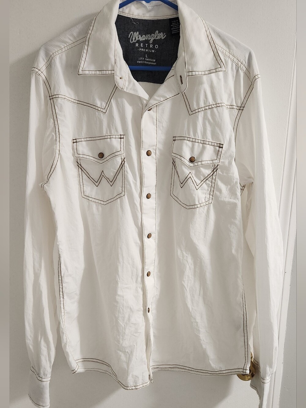 Wrangler Retro Men's White Western Shirt, Size L